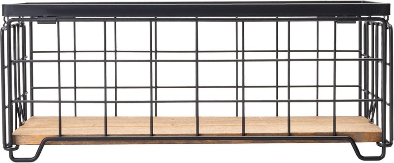TIEYIPIN Metal Wire Storage Basket, Toilet Paper Roll Holder Wood Base Countertop Decor Box Toilet Tank Shelf Cabinet Organizer for Bathroom Pantry Garage Bedroom Livingroom - Black - Image 5